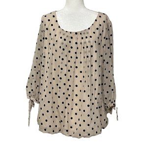 Sara Michelle Women's Top Beige Polka Dot Long Sleeve Size 3X Blouse